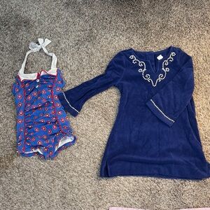 Janie and Jack Blue Red Flower Halter Bathing Suit and Cover-Up Set
